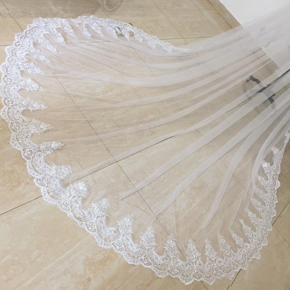 Weiß/Elfenbein 2T Kathedrale Pailletten Spitze Hochzeit Schleier mit Kamm Neue Braut Schleier Hochzeit Zubehör