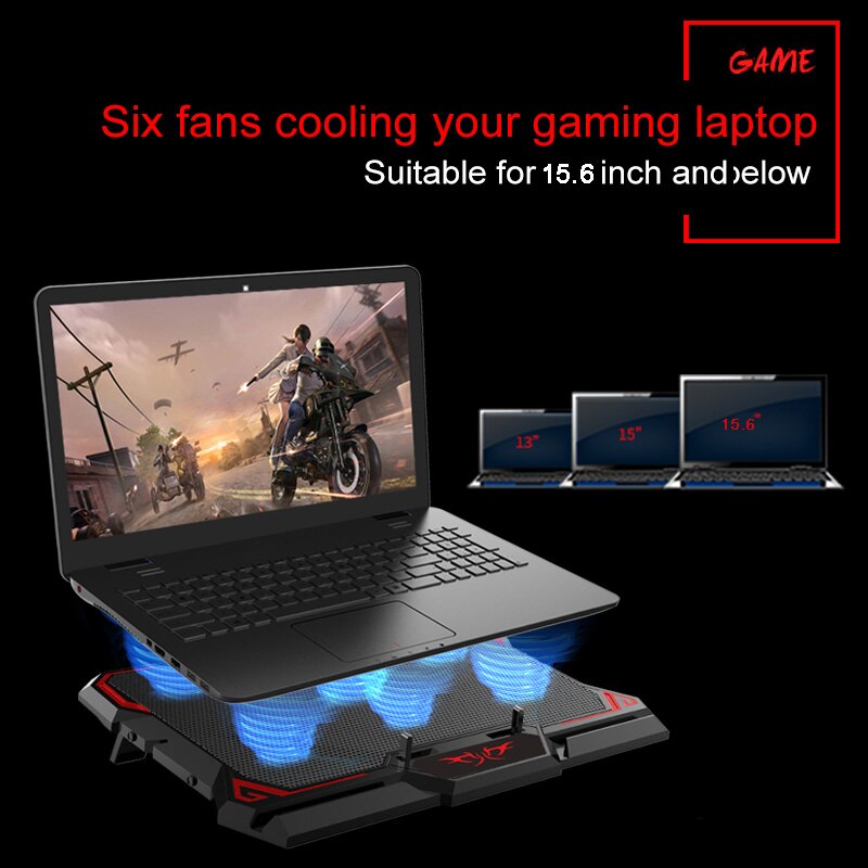 Gaming Laptop Cooler Notebook Cooling Pad 6 Silent LED Display Fans Powerful Air Flow Portable Adjustable Laptop Stand Aircooler