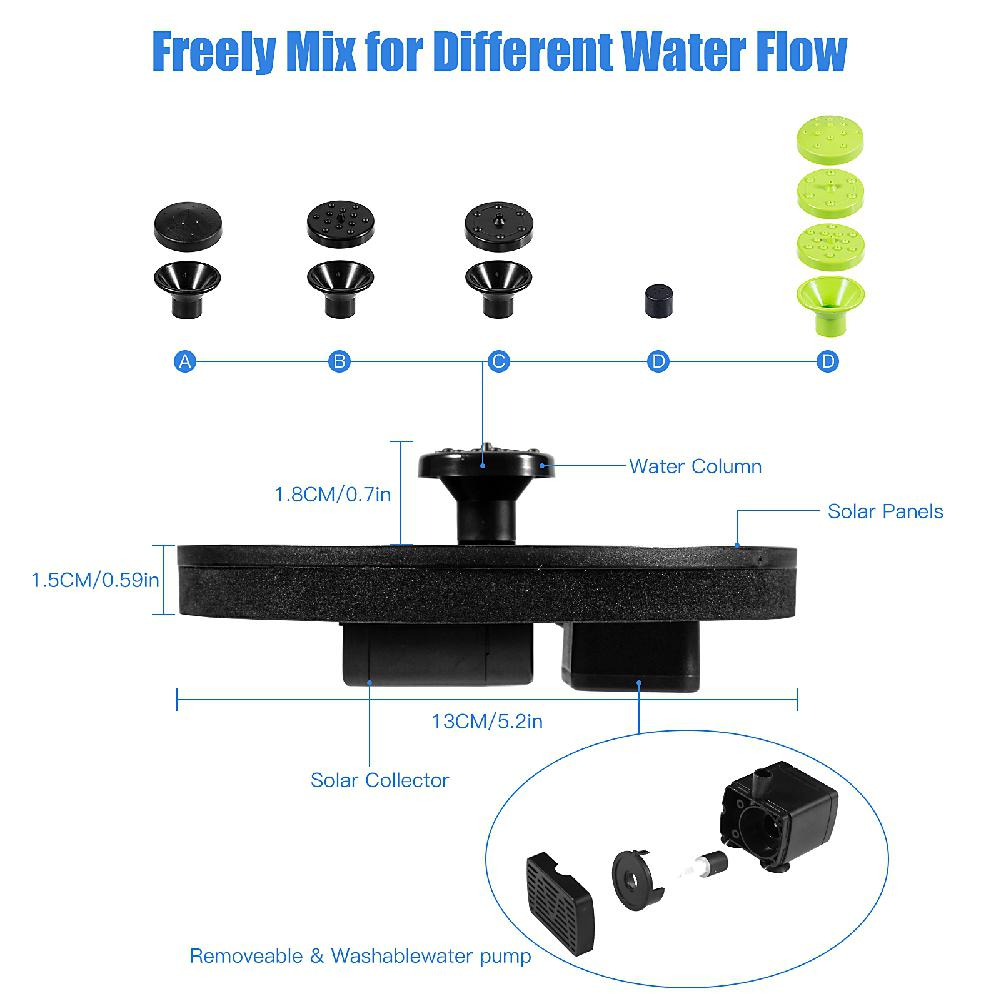 Latest Upgraded Solar Fountain Floating Solar Powered Outdoor Fountain for Bird Bath Garden Pond Pool