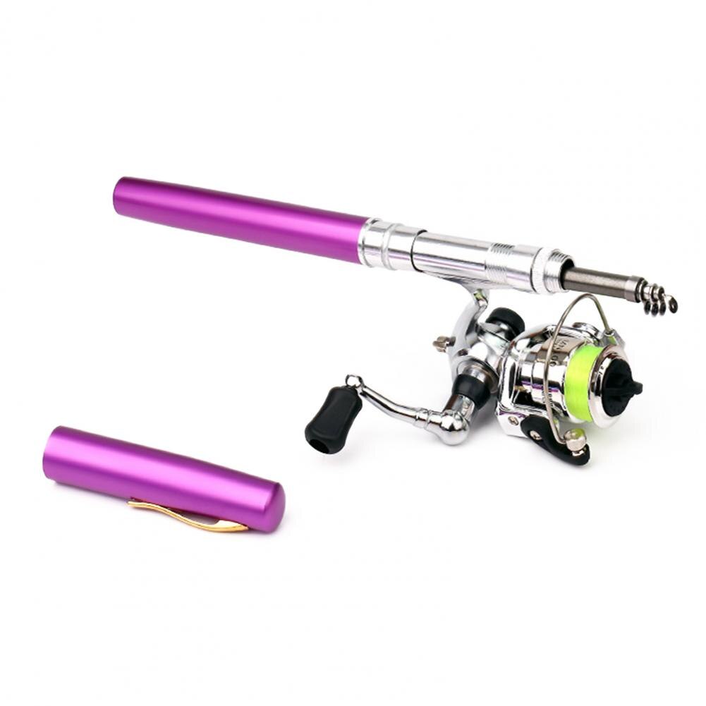 1.6M Pen Vorm Telescopische Mini Hengel Hengel Met Metalen Spinning Reel Wiel Visgerei Set Voor Outdoor Vissen supply: Paars