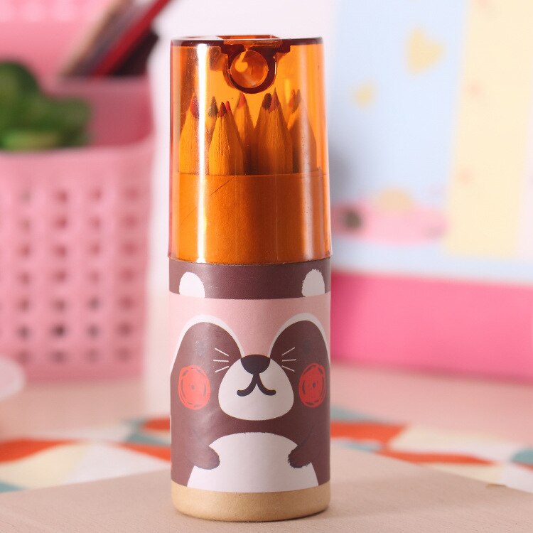 Lápis colorido de urso fofo de 12 pol. com afiadores kawaii, lápis de pasta em aquarela para desenho de material escolar de papelaria: design 1