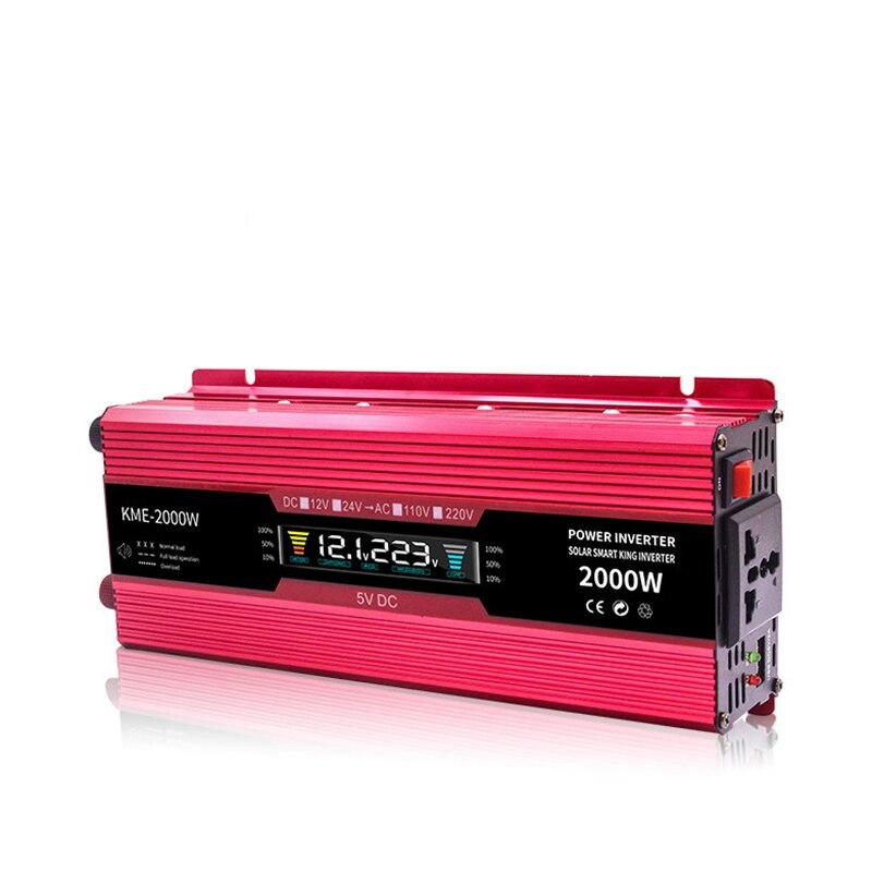 2000W Inverter with Display LCD Car Inverter Power 12V to 220V Red High Power Inverter