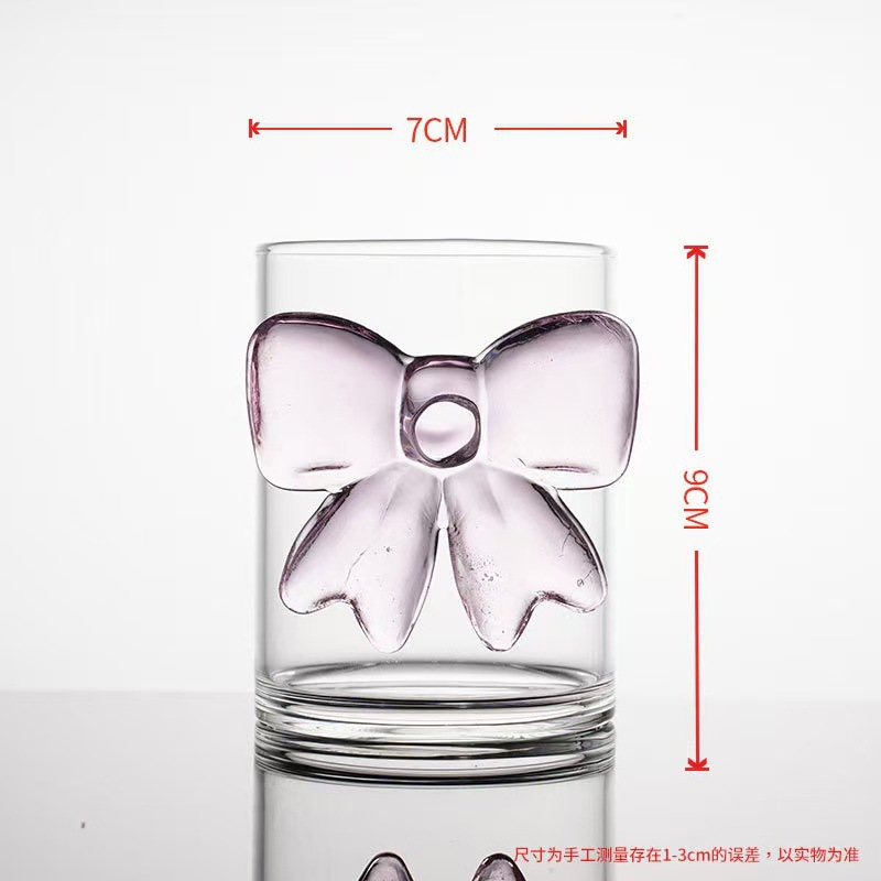 Verre à grand nœud rose, tasse en verre, poignée à nœud, lunettes résistantes à la chaleur, bol de crème glacée à Dessert à haute teneur en Borosilicate, de fête: Rose