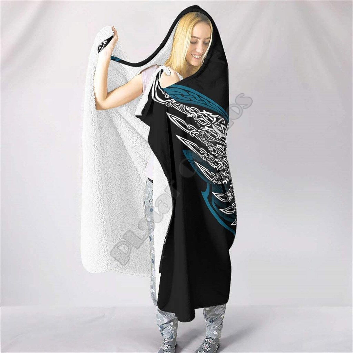 Ravens dans la mythologie nordique Viking couverture à capuche, polaire Sherpa colorée pour enfant et adulte, literie gigoteuse microfibre