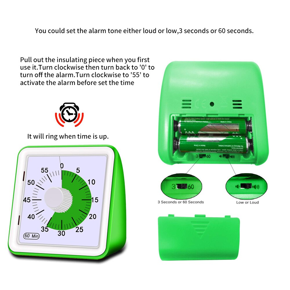 Syezyo 60-Minute Visual Timer, Classroom Countdown Clock, Silent Timer for Kids and Adults, Time Management Tool for Teaching