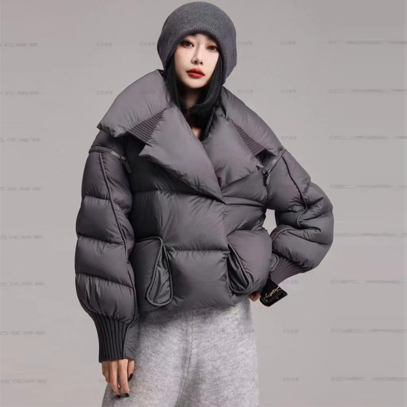 Lagabogy 2025 zimowa kurtka pikowana damska krótka 90% biały płaszcz z kaczego puchu damska Streetwear ciepłe parki odpinane rękawy znosić