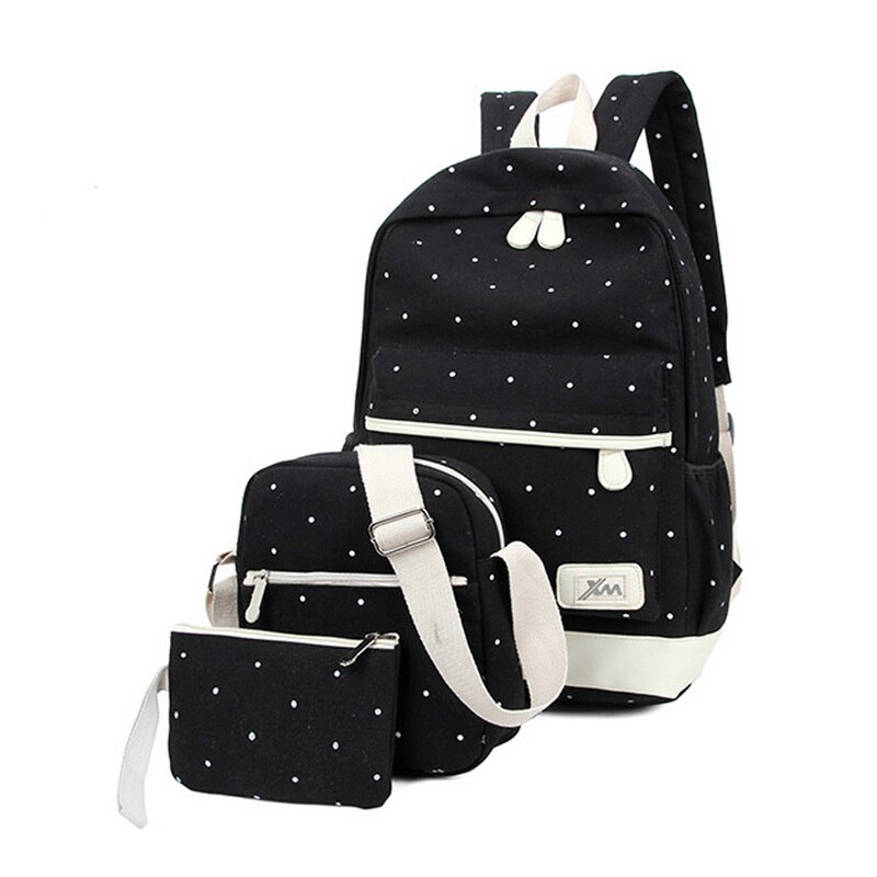 3 pièces/ensemble toile sac à bandoulière école vague Point sac de l'école étudiants école femme voyage sacs à dos