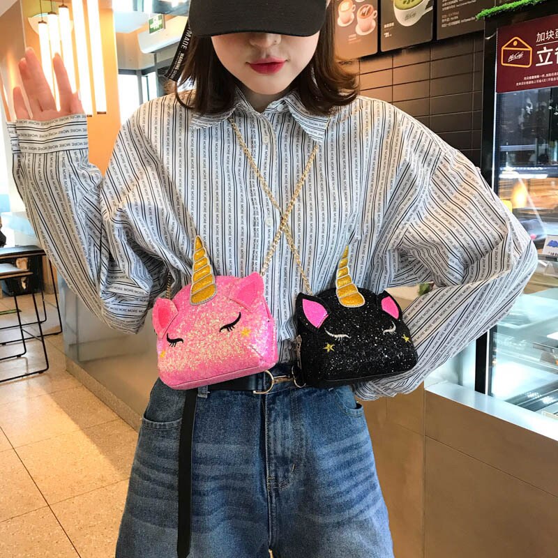 Unicorn Sequin Pu Bag Girl's Chain Purse Shoulder Bag Tote Crossbody Mini Messenger Bag Flap Bolsa Handbag GQ013