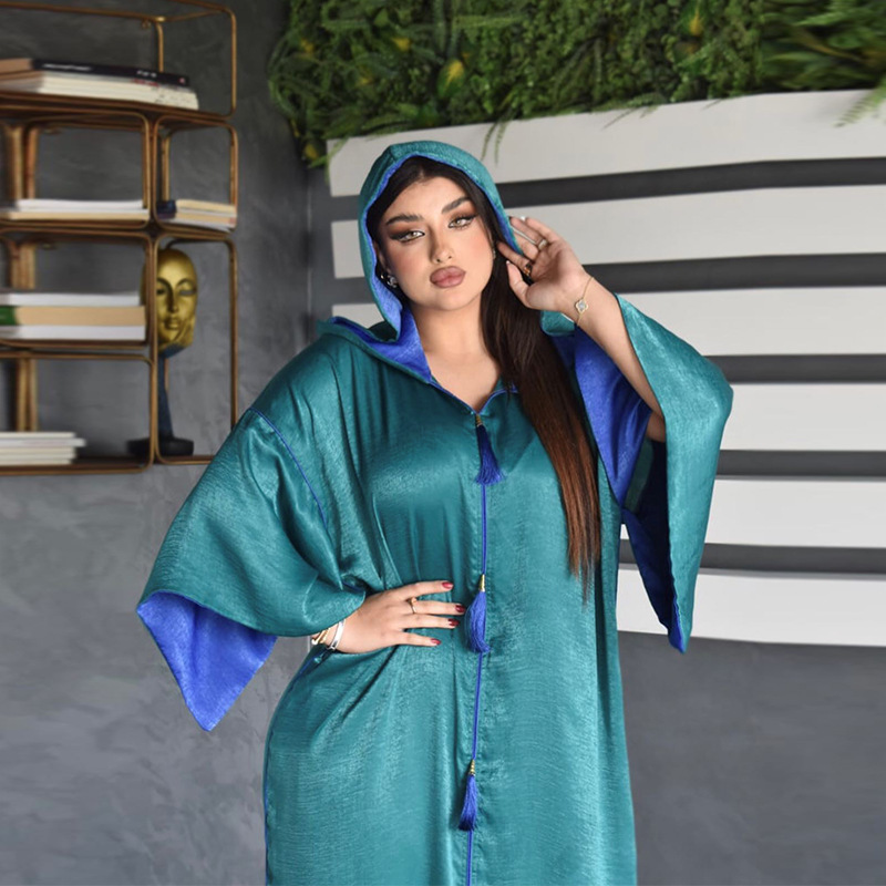 Dubai Arabischen Muslimischen Abaya Kleid für Frauen Herbst Marokkanischen Kaftan Mit Kapuze Kleid Türkisch Islamische Jalabiya: M