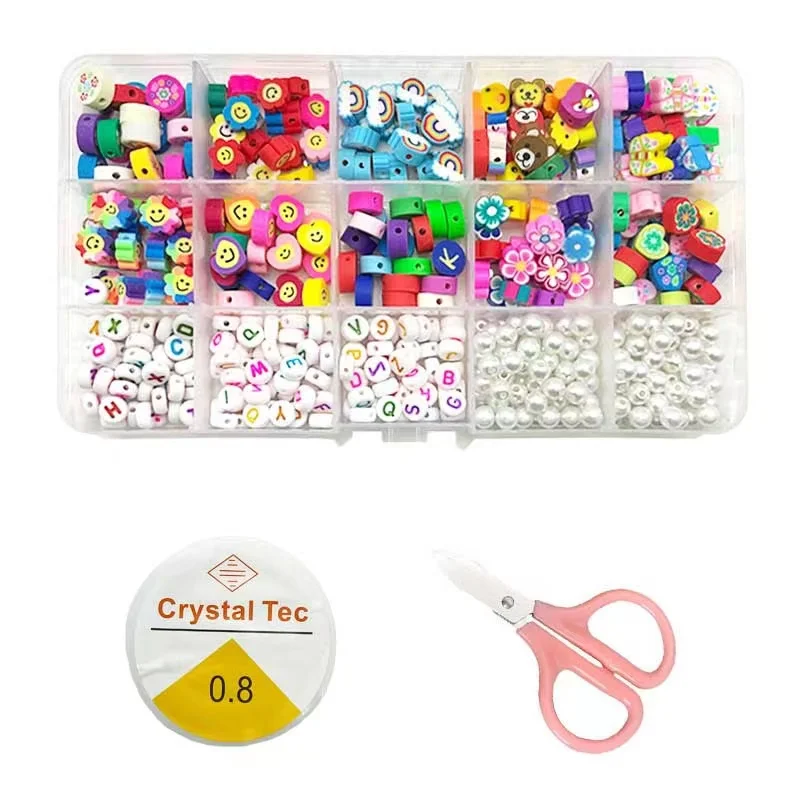 Juego de cuentas de arcilla polimérica, Kit de cuentas de perlas de imitación con letras, caja de de cuentas de cerámica blanda simple para manualidades, suministros para hacer joyería: Morado
