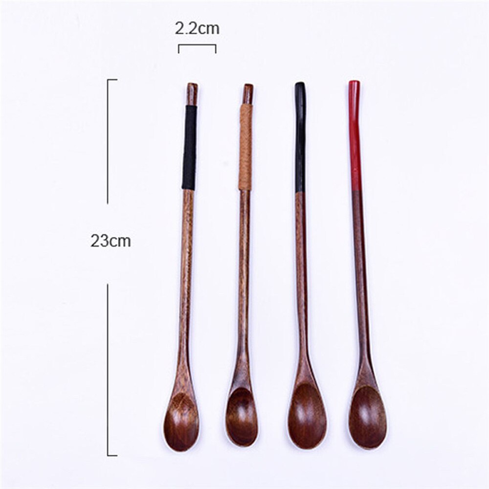 Cucharas de madera con mango largo Natural, cucharas de madera agitadora para beber, postre, miel, café, cocina, utensilios de madera, vajilla