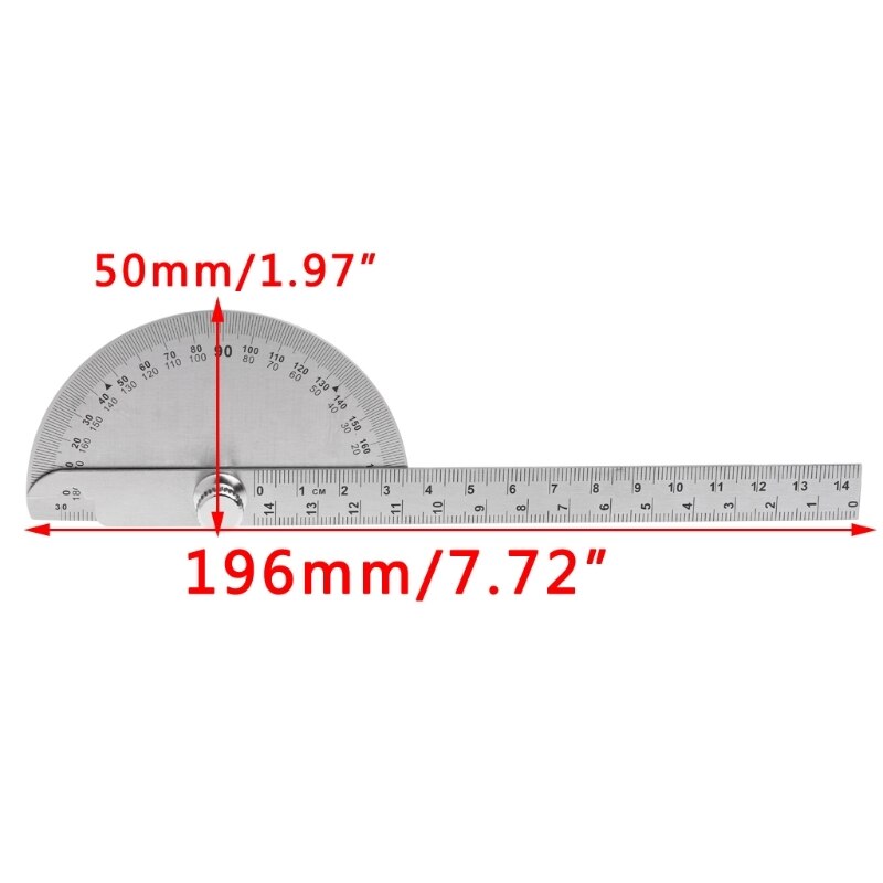 1Pc 0-180 Angle Ruler Round Head Rotary Protractor Adjustable Universal Stainless Steel Measuring Tool