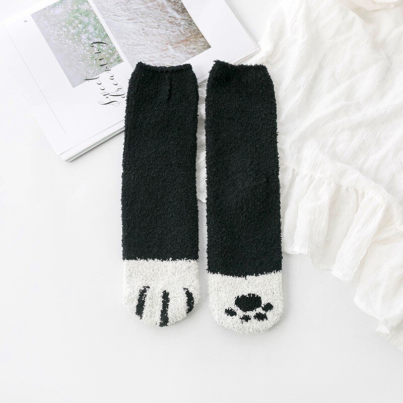 Calcetines de lana de Coral para mujer, medias de tubo Kawaii, con garras de gato, gruesos y cálidos para dormir, para otoño e invierno, 1 par, novedad: 5