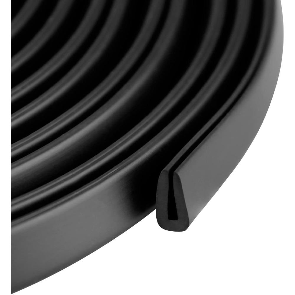 U Channel Seal Strip Rubber 5M Length Black Protector Edge Sealing Rubber Edge Trim U for Car Doors, Glass, Metal Panel