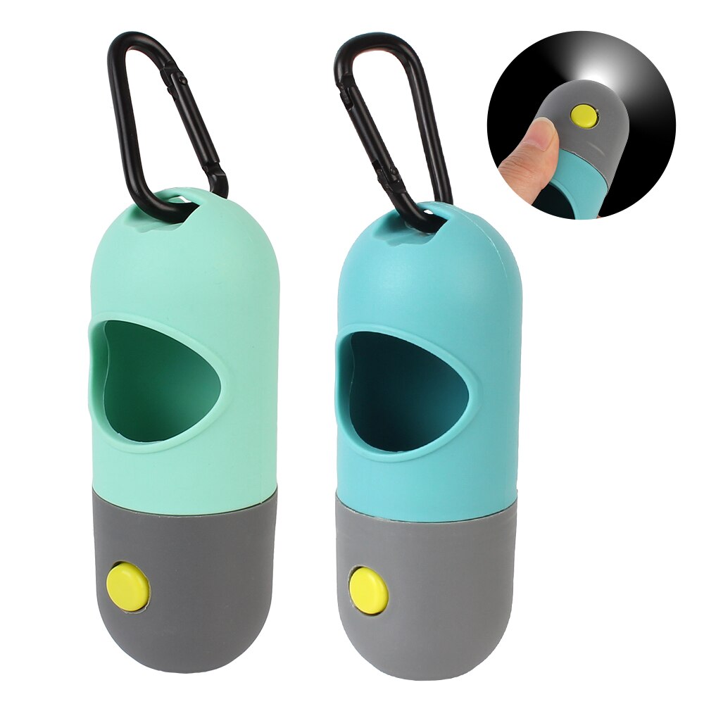 Distributeur Portable de sacs à merde pour chiens, sac à ordures pour animaux de compagnie, en forme de Capsule, avec lumière LED, ramassage de toilette pour chiens, fournitures