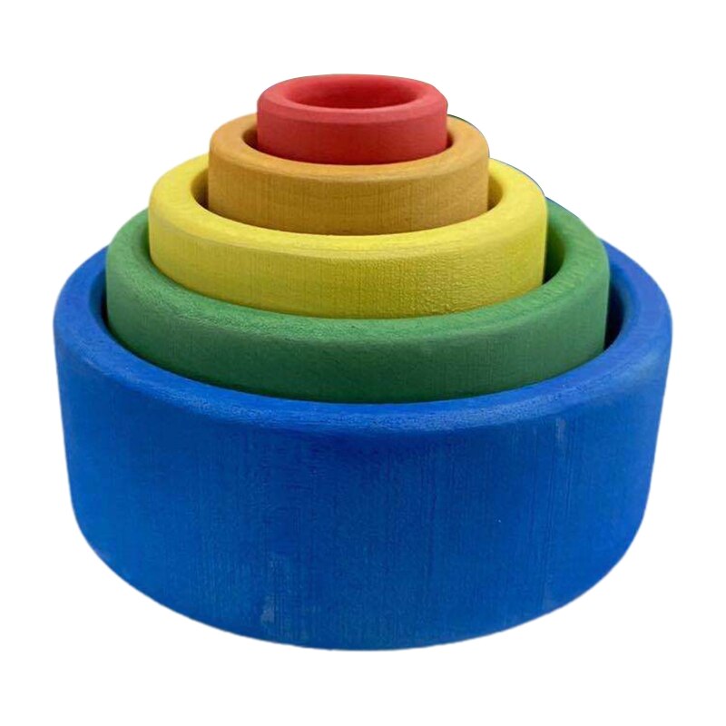 5 pz Del bambino Arcobaleno Di Legno che impila Creativo per Bambini Giocattoli Educativi Regali per Bambini Impilabile Gioco di Apprendimento Blocchi di Costruzione: 5