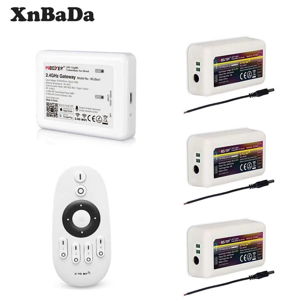 Milight LED Controller Kit FUT007 Remote 2.4G 4-Zone Dimmer Controller WL-Box1 WIFI For 2835 5050 Single Color Light DC12-24V