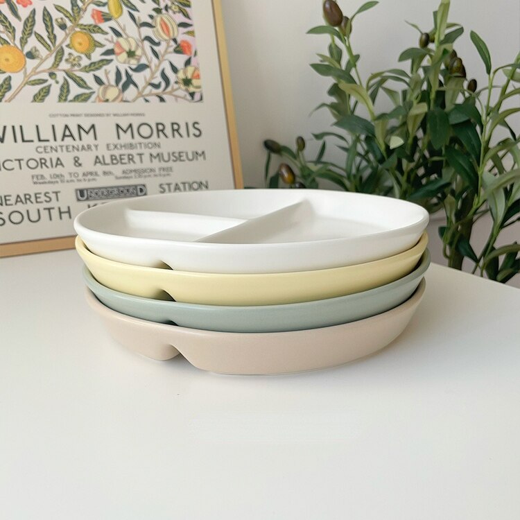 Ladycc Koreaanse Matte Ronde Eettafel Plaat Keramische Drie Raster Plaat Fruit Ontbijt Platte Plaat Kinderen Eetkamer Plaat