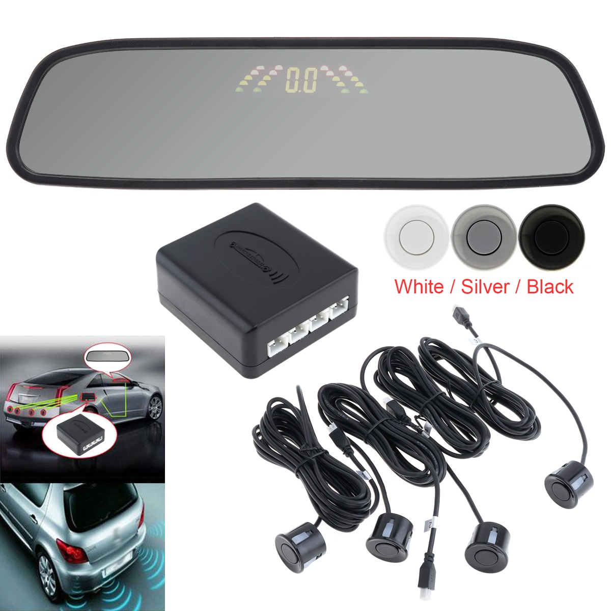 Multifunctional Car Premium Reversing and Parking Sensor System with Ultrasonic Sensors & LED Display For All Cars Parcking