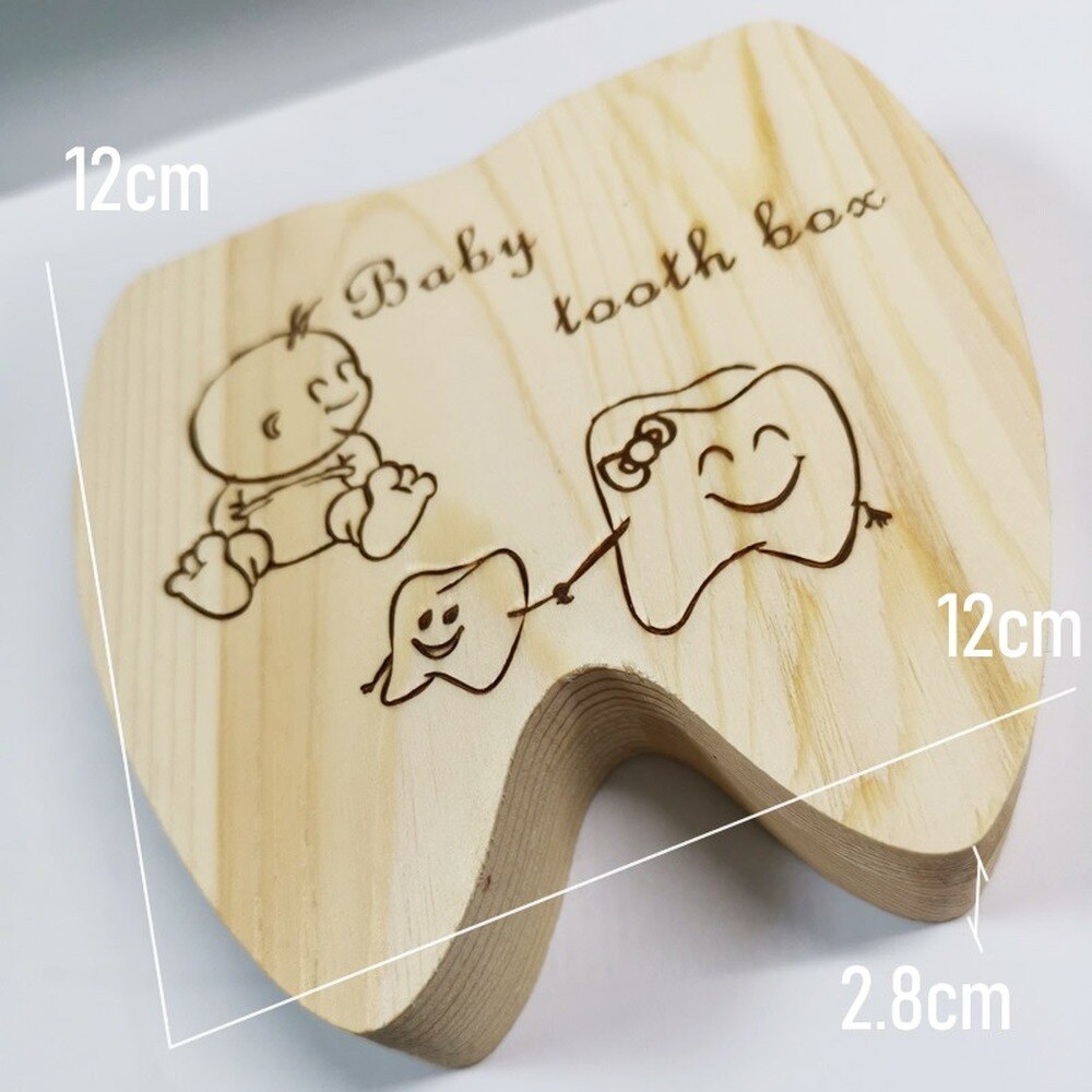 Wooden Baby Tooth Box English Milk Teeth Umbilical Organizer Storage Boys Girls Souvenir Case Baby