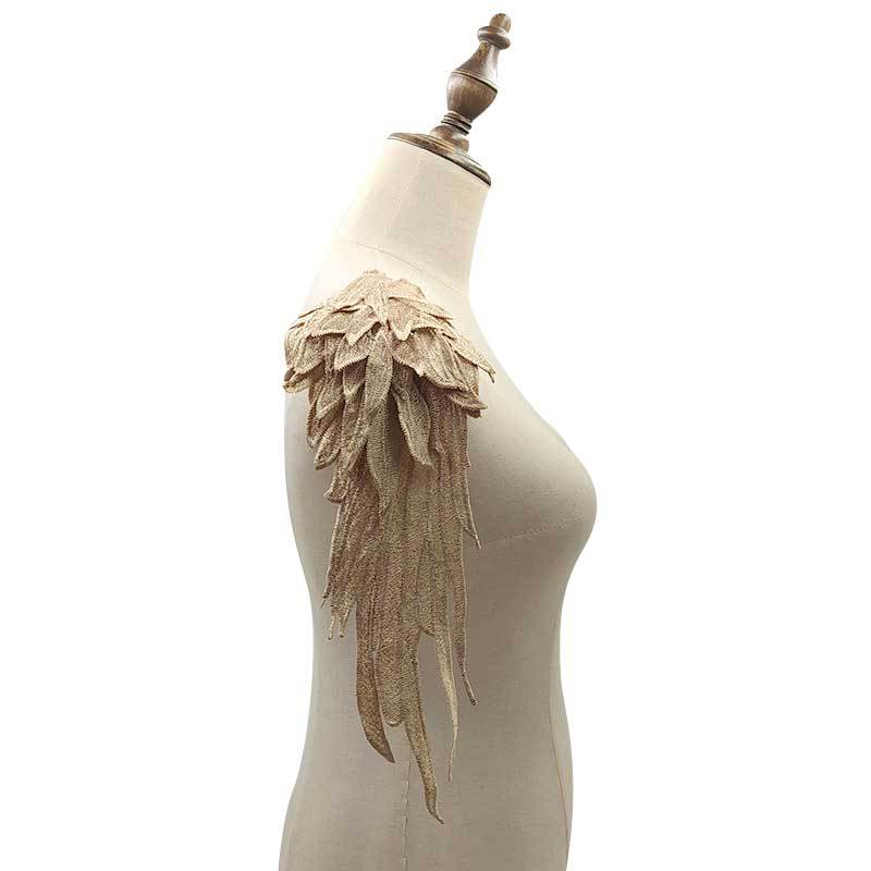 Accesorios de alas de ángel para vestido de banquete, calcomanía bordada de múltiples capas de encaje ahuecada hecha a mano, accesorios de Color sólido, 1 par: Khaki