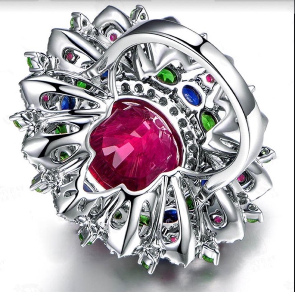 Luxe Femme Zilver Kleur Big Grote Bloem Multicolor Zirkoon Ring Voor Vrouwen Party Bijoux Engagement Bruiloft Sieraden