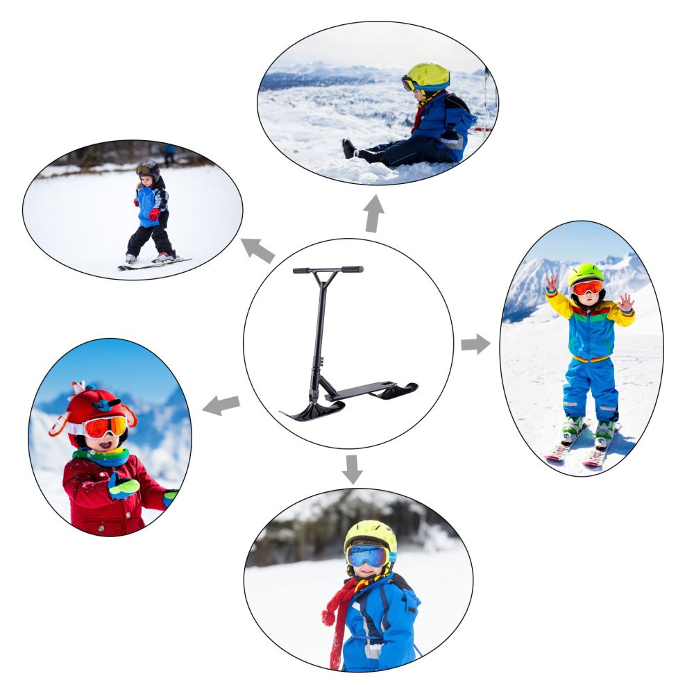 Luge à neige planche à neige trottinette Ski traîneau accessoires patins à neige noir trottinette extérieure trottinette deux-en-un enfant planche à Ski