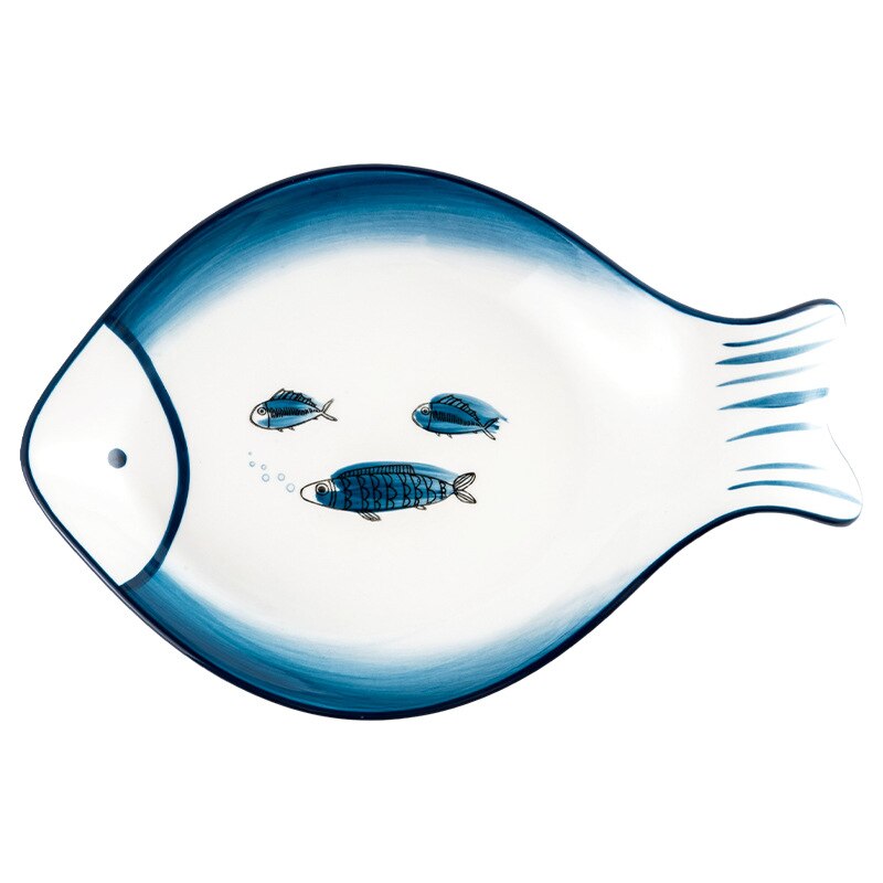 Nordic Ceramic Plate Household Large Fish Plate Rectangular Plate Shallow Plate Vegetable Plate Cartoon Tableware