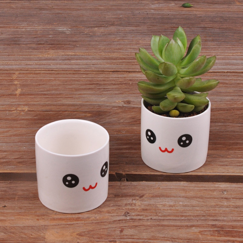 6 Styles Ceramics Planter Flowerpot Cute Expression Garden Succulent Plants Desk Flower Pot Garden Decor Ceramic Vase