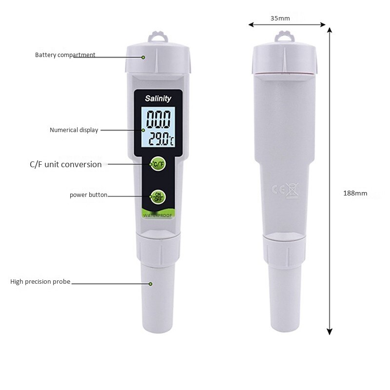 TPH 02154 Salinity Meter, Seawater Hydrometer, Salt Content Detection in Brine, for Pools, Drinking Water, Aquarium