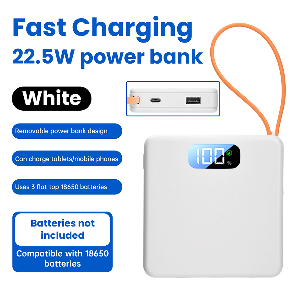 DIY Power Bank 18650 verwijderbare lasvrije draagbare batterijbank 22,5 W snel opladen 10000 mAh oplaadbare module met LCD-scherm