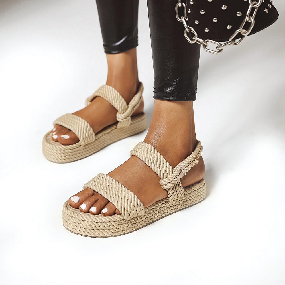 Zomer Vrouwen Platte Sandalen Touw Vrouwelijke Strand Schoenen Wig Schoenen Hoge Hak Comfortabele Platform Sandalen Sandalia Feminina
