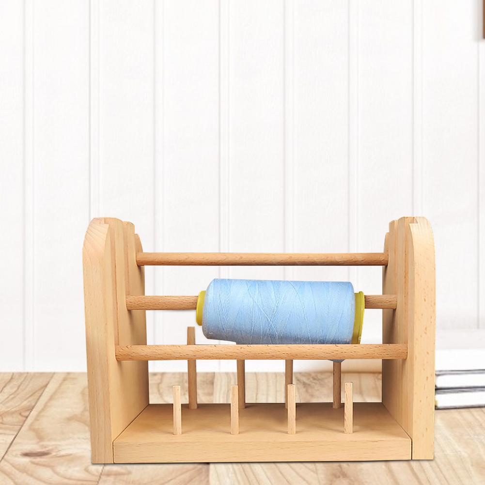 Wooden Thread Rack Thread Spool Holder With Horizontal Rotating Spindles And Vertical Static Spindles For Organizing Embroidery