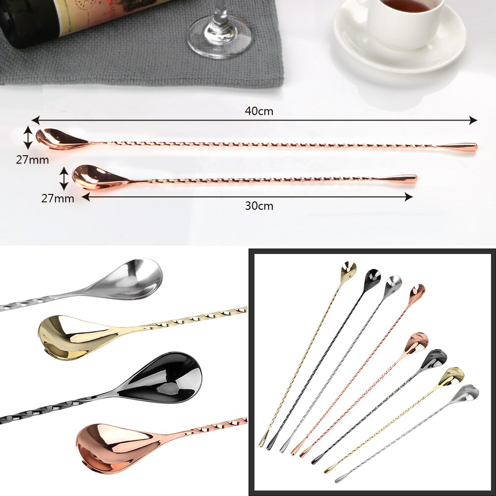 Niceyard rustfrit stål bar tedråbeske 30/40cm spiralmønster blande cocktail ske røre ske bar værktøj