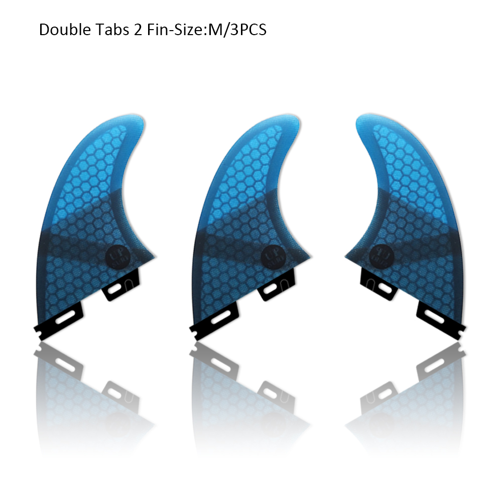 Double tabs 2 surfboard fins honeycomb fiberglass surf fins tri-fin set size m blue/grey/green/red color: Blue
