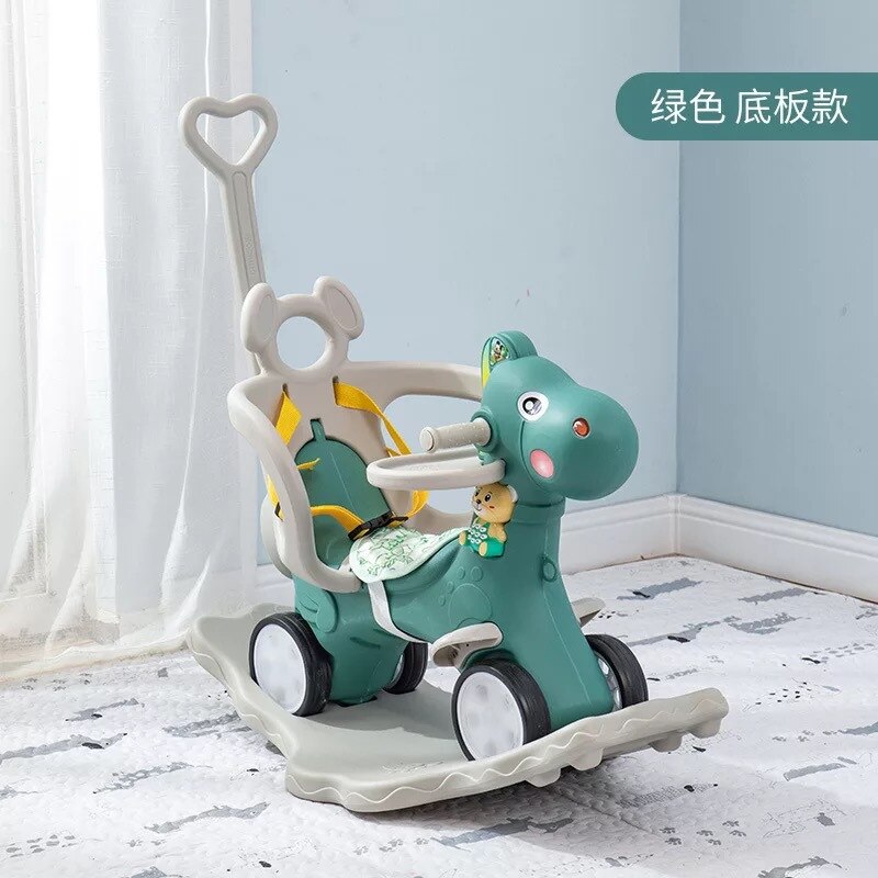 Chaise à bascule cheval plastique | Multifonction, d'anniversaire, chaise balançoire, poussette pour bébé de 1 à 5 ans,: green