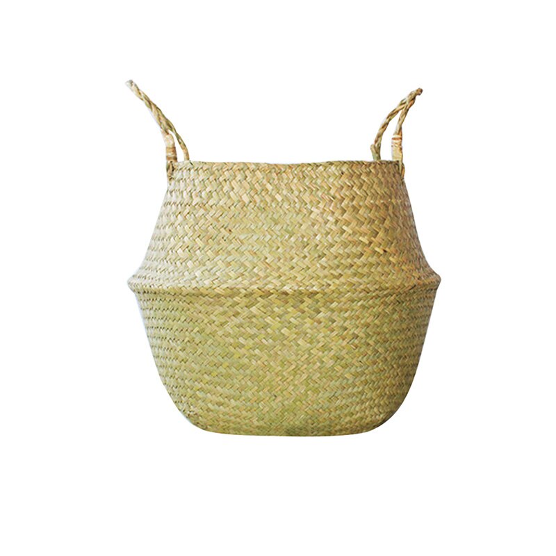 Handmade Woven Storage Basket Folding Clthoes Laundry Basket Straw Wicker Rattan Seagrass Belly Garden Flower Pot Plant Basket: 23x20cm G