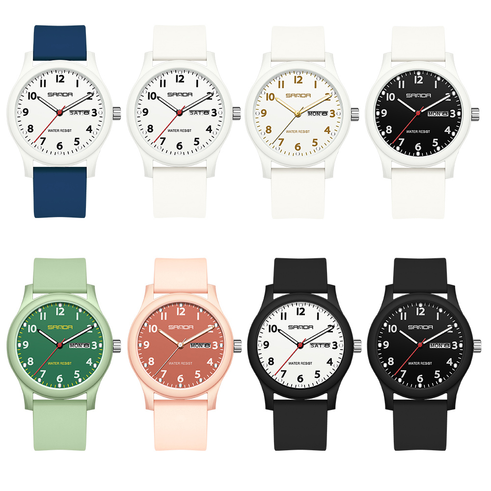 SANDA Herrenuhr, Silikonarmband, modisch, lässig, wasserdicht, leuchtende Uhr, Unisex-Armbanduhr, Datum, Woche, Sport, Herrenuhren