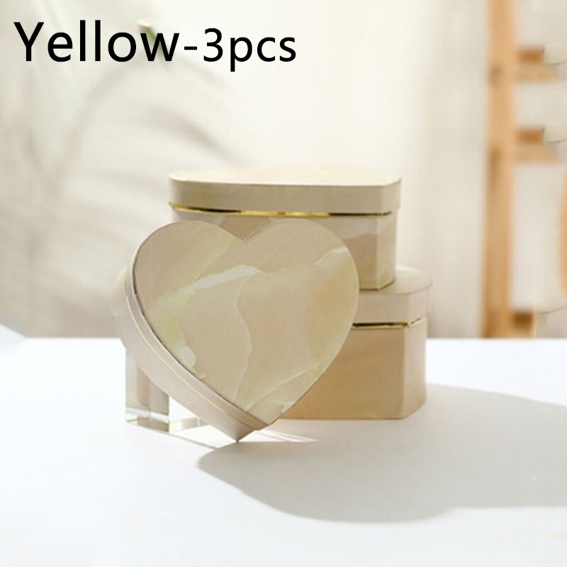 3Pcs Set Bloemist Hoed Dozen Hartvormige Doos Dozen Snoep Geschenkdoos Verpakking Dozen Voor Kerst Bloemen living Vaas: Yellow