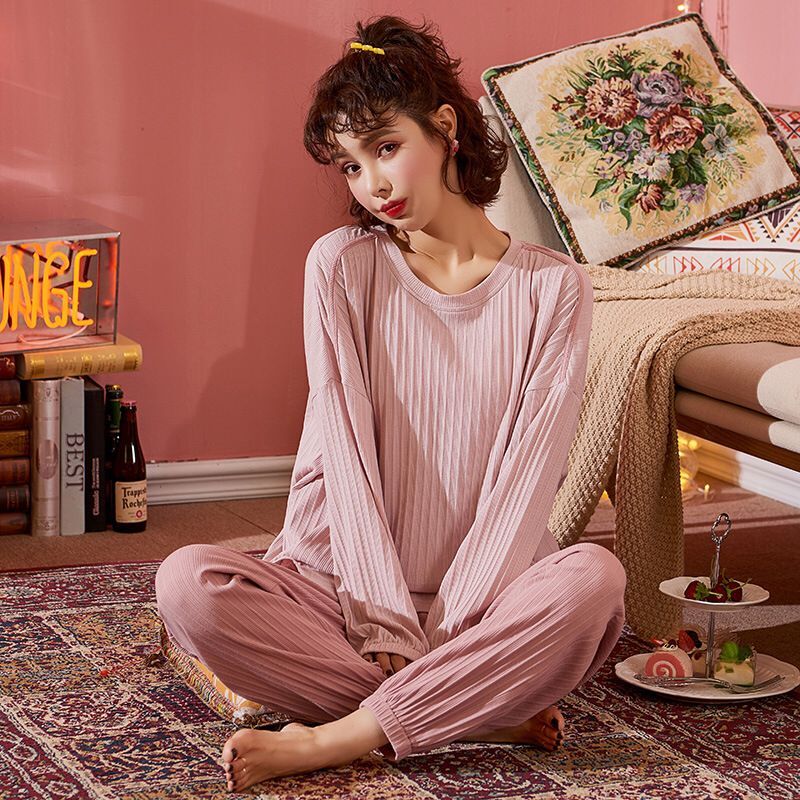 Plus Size XXL Sleepwear Women Cotton Pajamas Long Sleeves Sleepwear Female Autumn Winter Home Wear Nighty Suit Pants Pyjamas: XXL