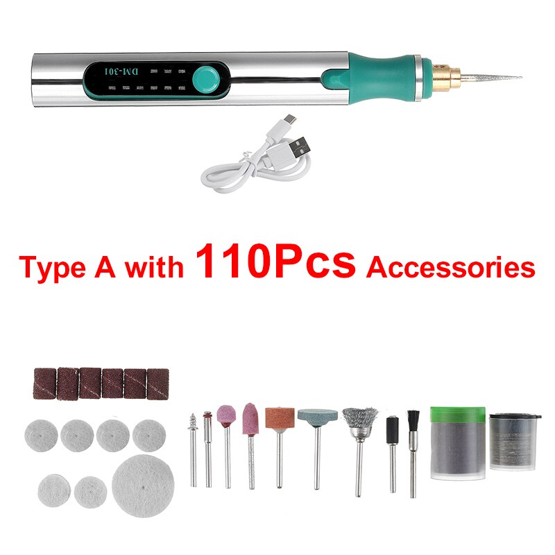 3-Speed Electric Drill Dremel Grinder Engraver Pen Grinder Mini Drill Electric Rotary Tool Grinding Machine Dremel Accessories: Type A with 110 Pcs