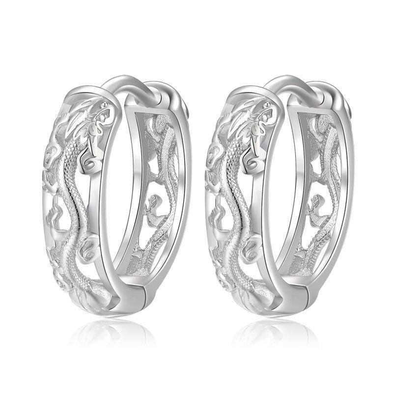 1 paar Punk Hohl Drache Geschnitzt Ohr Schnalle Ohrringe Für Männer/Frauen Schwarz Farbe Hüfte hüpfen Straße Beliebte kühlen Ohr Schmuck: Silber-