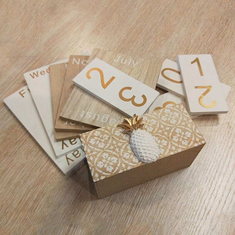 Wooden Perpetual Calendar, Vintage Wood Block Perpetual Calendar with 30 Minutes Wooden Hourglass Timer