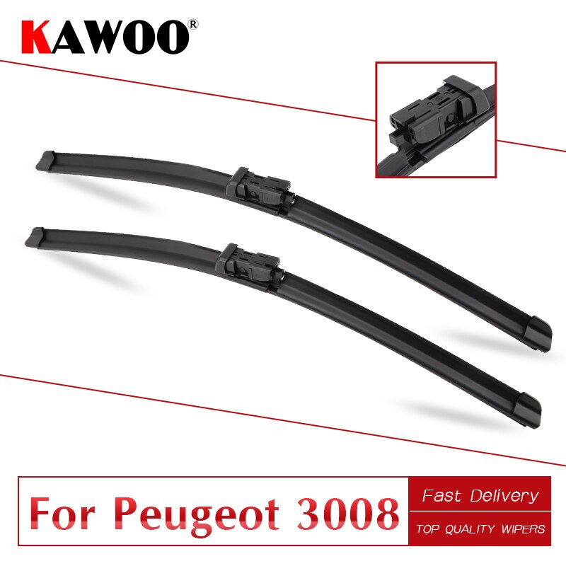 Kawoo Voor Peugeot 3008 Auto Zacht Rubber Ruitenwissers Blades fit Drukknop Arm
