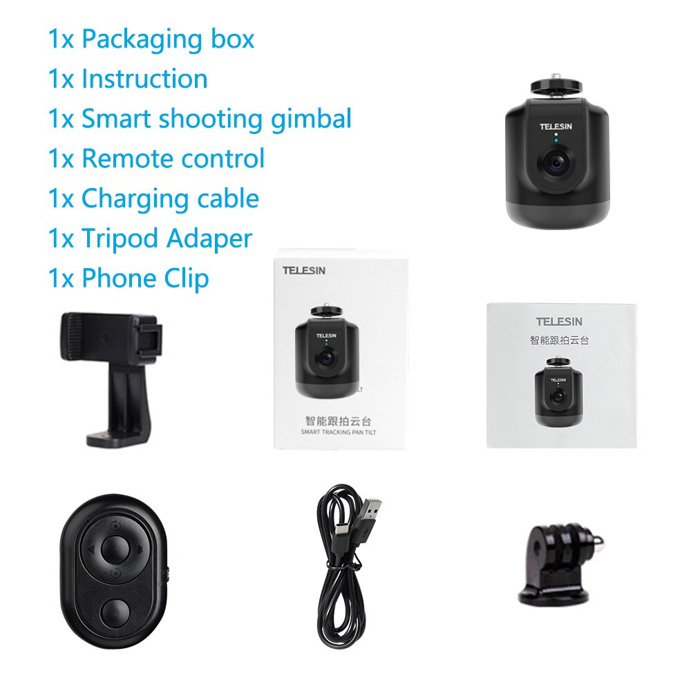 TELESIN Smart Shooting Gimbal Selfie 360 Rotation Auto Face Object Tracking For GoPro Osmo Action Smartphone Camera Vlog Live: Package C