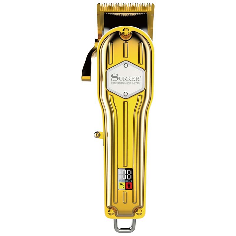 Volledig metalen kappershaartrimmer, geluidsarme elektrische draadloze lcd-haartrimmer, goud zilver haarknipmachine, grasmaaier