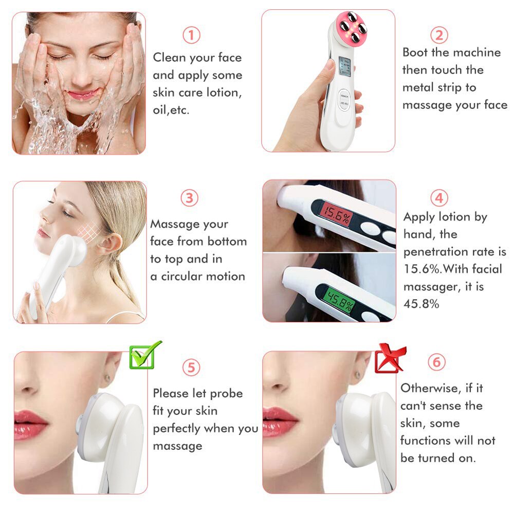 5in1 RF & ems Radio Mesotherapie Elektroporation Gesicht Schönheit Stift Radio Frequenz LED Photon Gesicht Haut Verjüngung Entferner Falten
