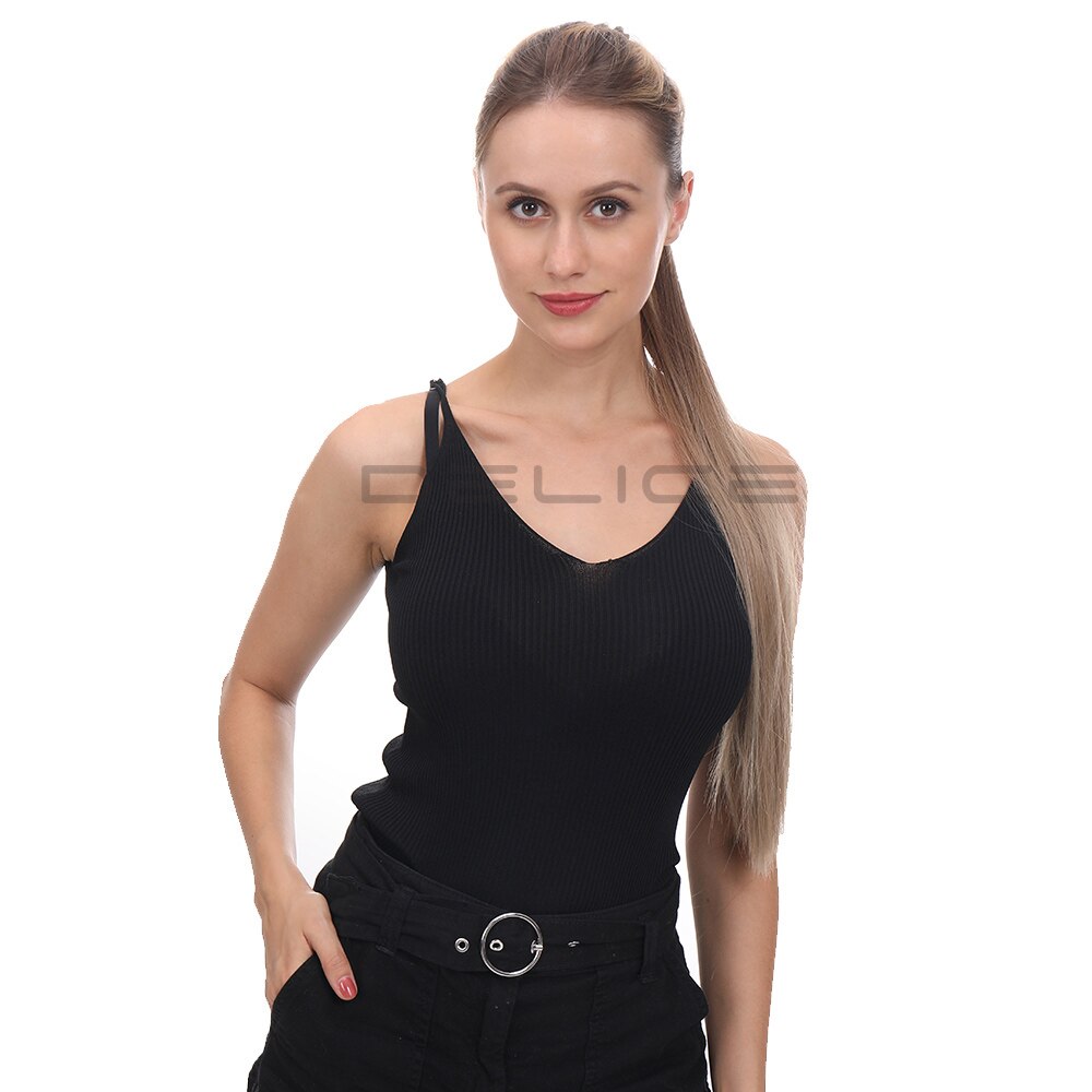 Delice-coletas largas y rectas con degradado para mujer, coletas con Clip en cinta sintética marrón