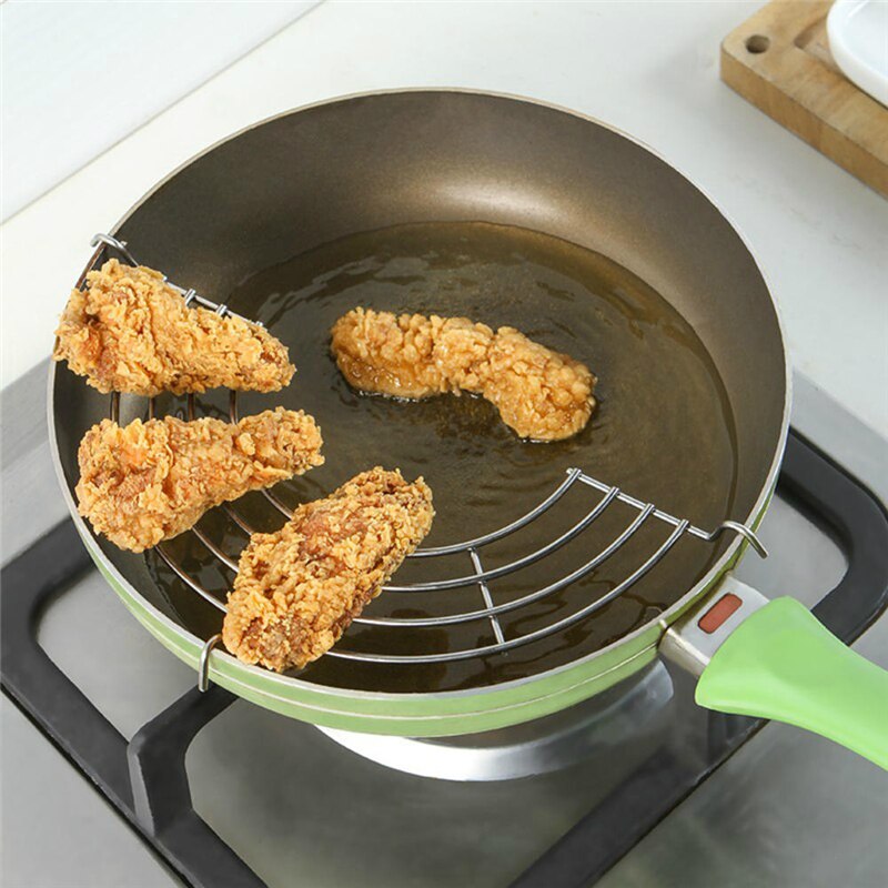 Escurridor de aceite semicircular de acero inoxidable, soporte para filtro de aceite de cocina, para freír patatas fritas, pollo frito, pierna, albóndigas