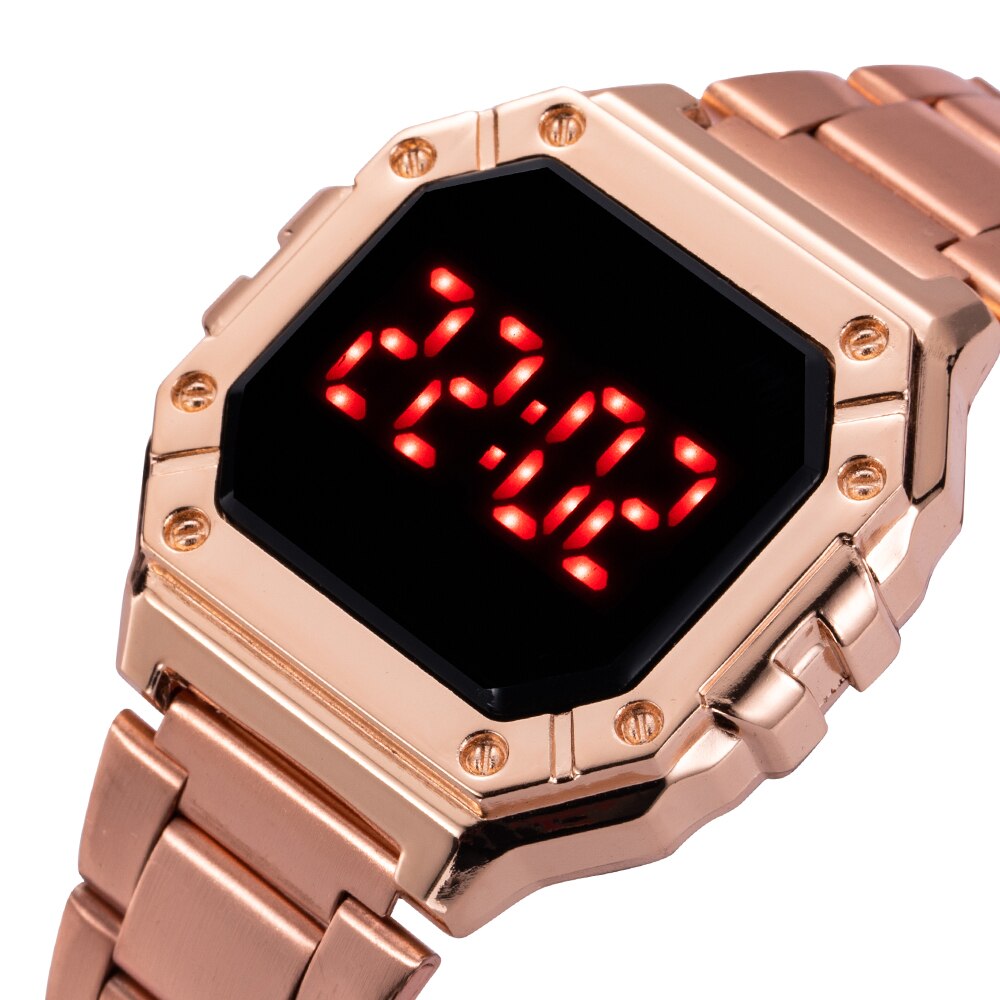 Digital Watch Women Men Unisex Luxury Stainless Steel Strap Wrist Watches Womens Alloy Dial Women&#39;s Electronic Clock Reloj Mujer